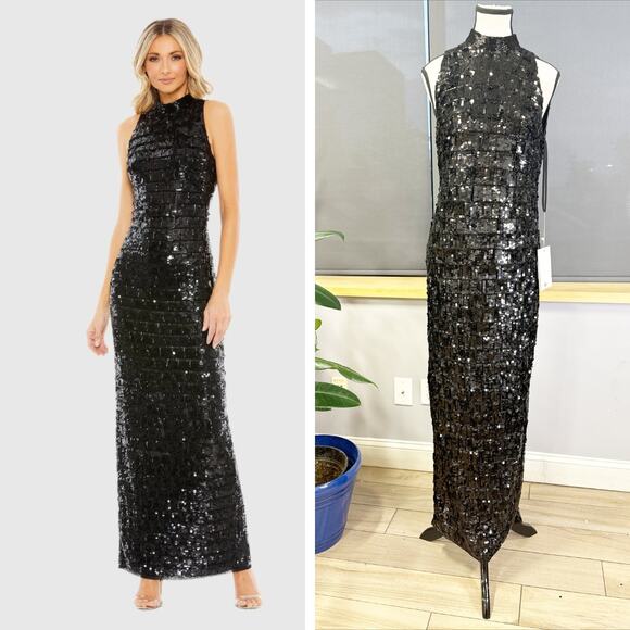 Sequined High Neck Sleeveless Column Gown 10907 Size 2 - Picture 1 of 8